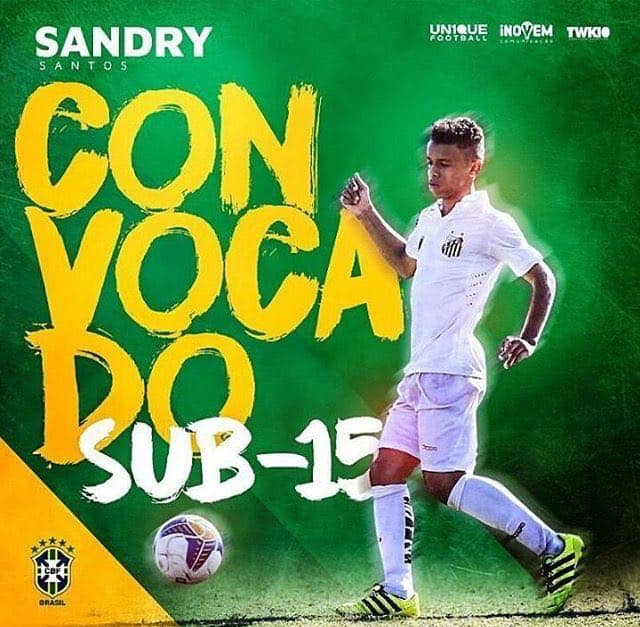 Volante Sandry, do Santos, é convocado para período de preparação da Seleção Brasileira Sub-15