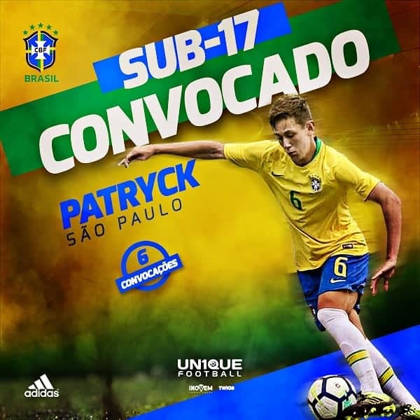 Patryck é novamente convocado para defender a Seleção Brasileira Sub-17