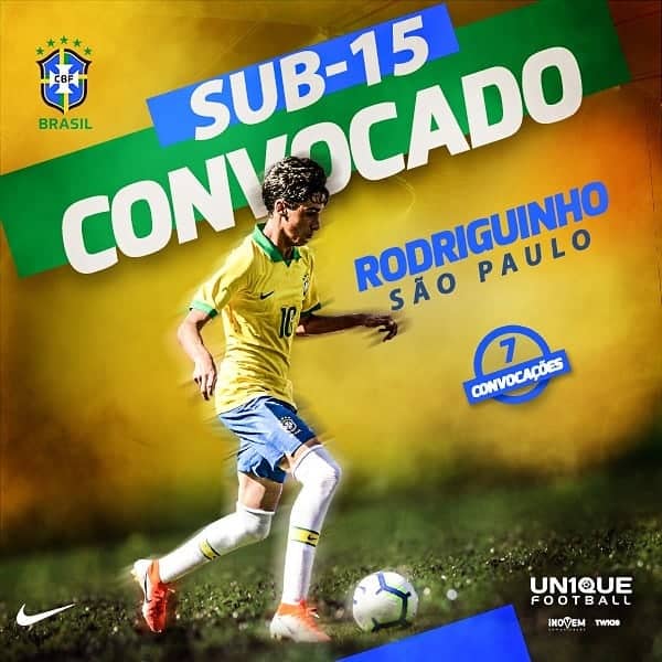 Rodriguinho, meio-campista do São Paulo, é novamente convocado para a Seleção Brasileira Sub-15