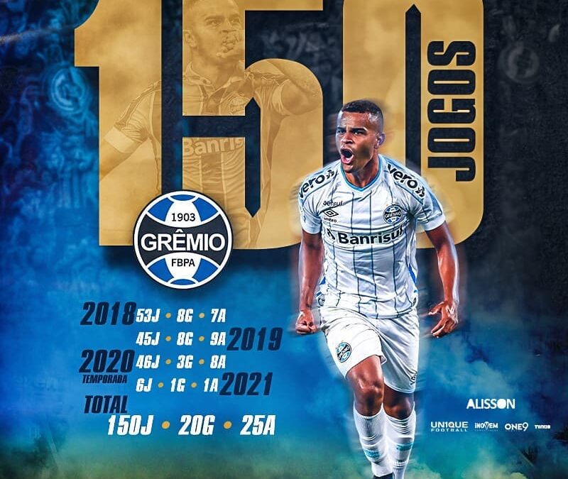 Meia-atacante Alisson completa 150 partidas pelo Grêmio