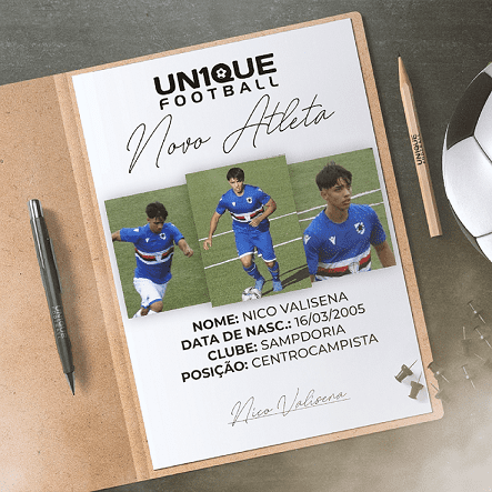 Nico Valisena, meio-campista da Sampdoria, de 16 anos, é o novo cliente da Un1que Football