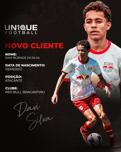 Davi Silva, atacante do Red Bull Bragantino Sub-14, é o novo cliente da Un1que Football
