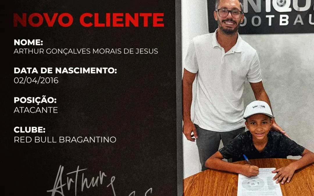 Arthur Jesus, atacante do Red Bull Bragantino Sub-10, é o novo cliente da Un1que Footbal