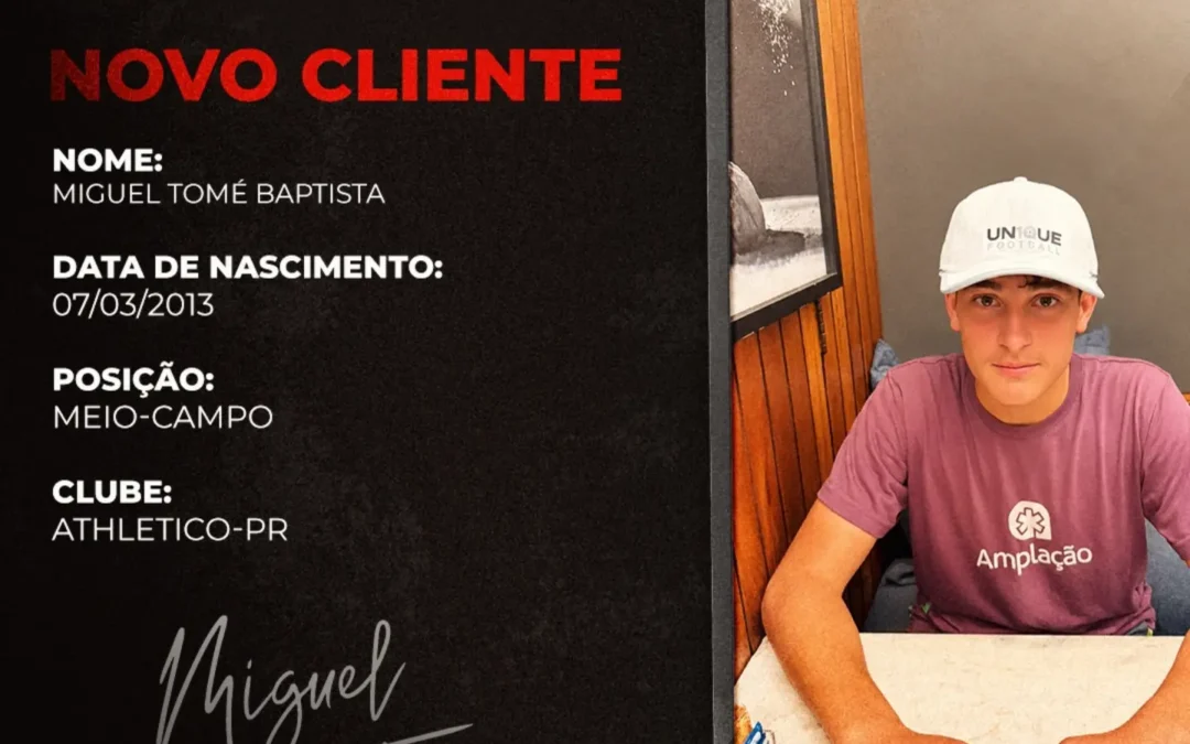 Miguel Tomé, meio-campista do Athletico-PR Sub-13, é o novo cliente da Un1que Football